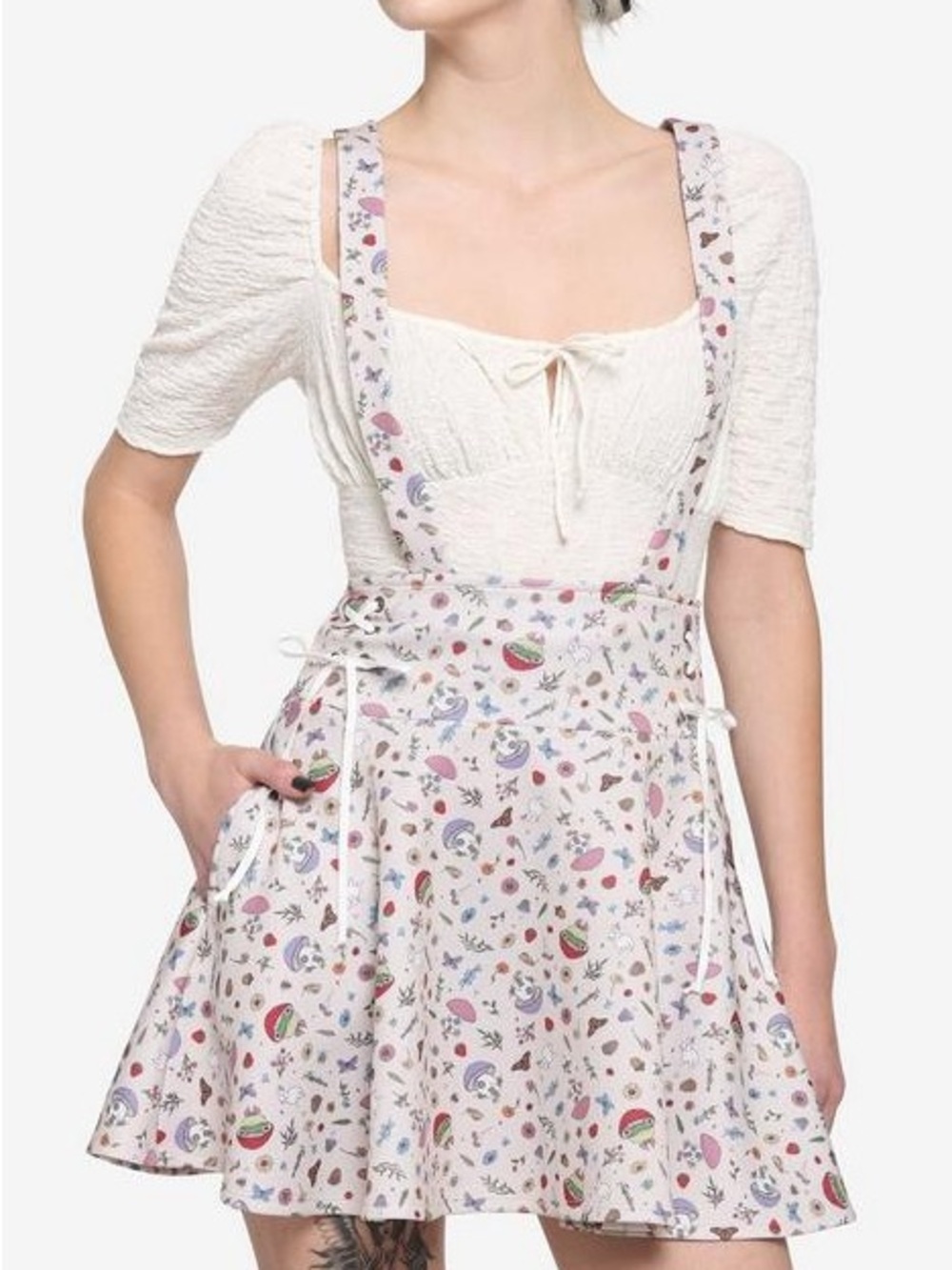 Her Universe Midnight Hour Ivory Cottagecore Lace-Up Suspender Skirt Large NEW